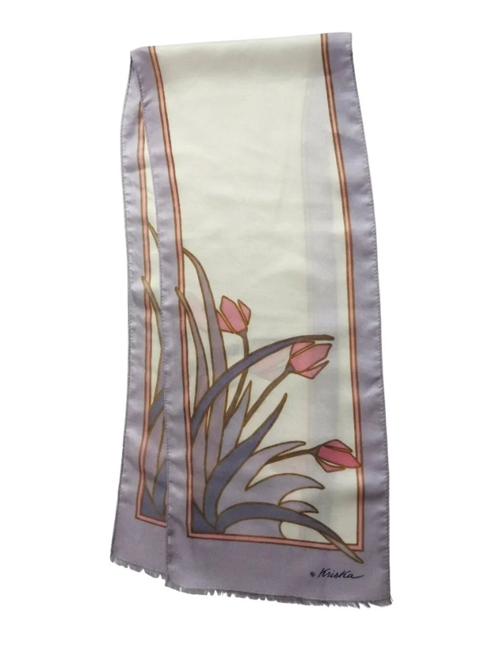 Kriska Made in Japan 100% Silk Art Nouveau Tulip Scarf 8.5